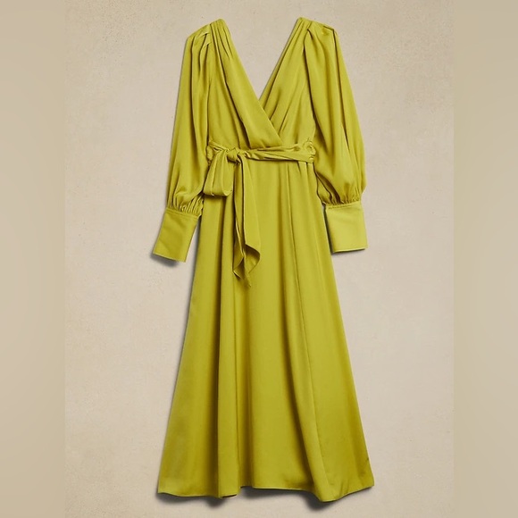 Banana Republic Dresses & Skirts - NEW Banana Republic Blouson-Sleeve Citron Green Celestial Maxi Dress 2 Petite